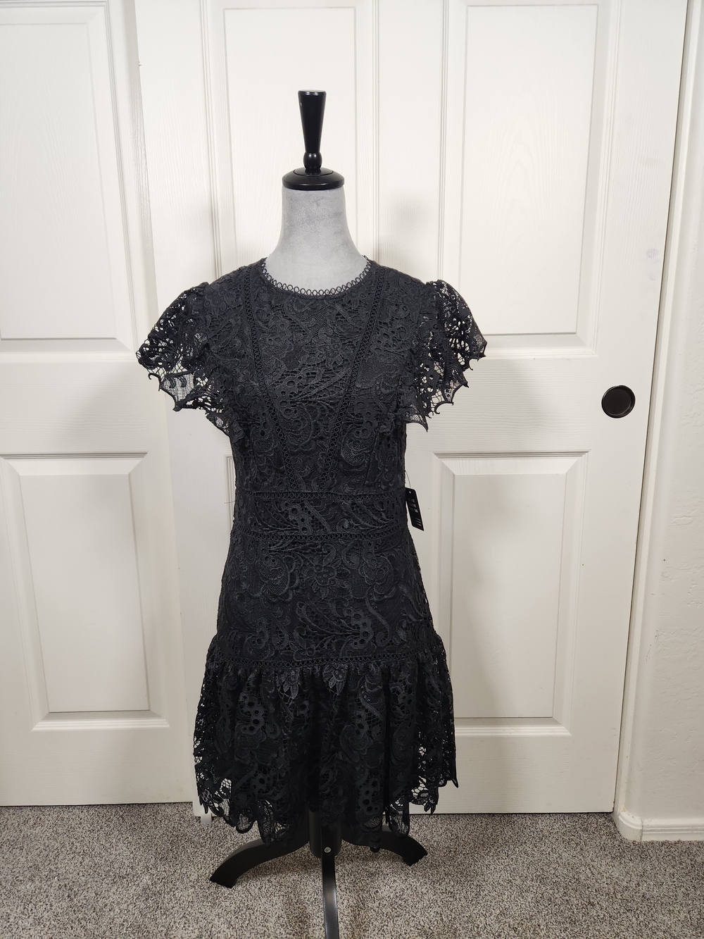 Express Black Lace Flutter-Sleeve Cocktail Dress